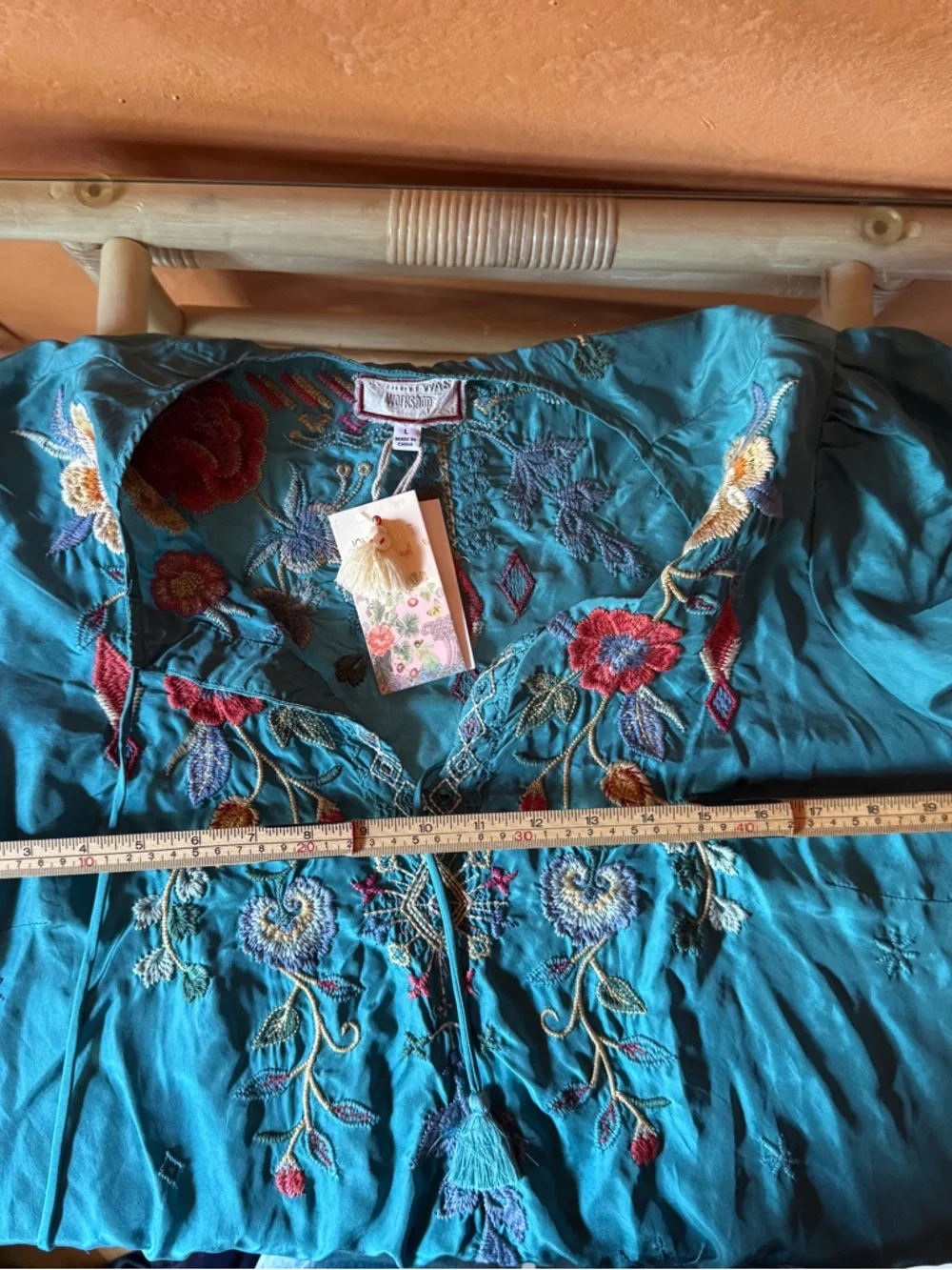 Johnny Was Taryn Flowy Tassel Blouse Silk Embroidered NWT Size L - Picture 10 of 12